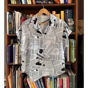 Jon & Anna Contemporary Newsprint Button Up Blouse, size L